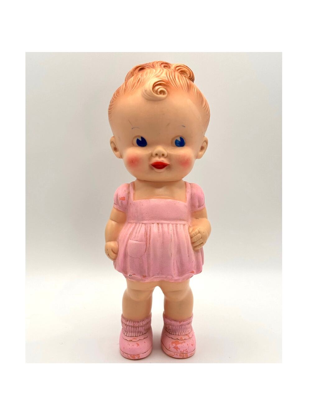 Vintage Ruth B. Newton Sun Rubber Co. Girl in Pink Dress, Squeaky Doll
